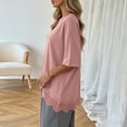 thumbnail image 5 of Asymmetrical Tunic Blouse for Women Summer Oversized Lace Trim T Shirts 2026 Casual Half Sleeve Hem Tops Loose Crewneck Pink M, 5 of 7