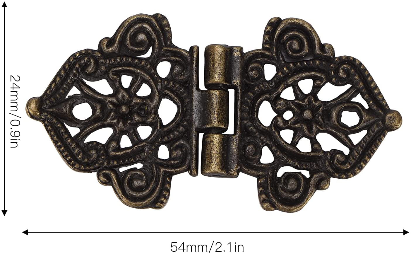 6Set Antique Jewelry Box Hinges and latches Antique Hinge Antique Hasp Screws Bronze Engraved Designs for DIY Jewelry Box
