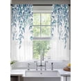 thumbnail image 2 of Eucalyptus Leaves Sheer Curtains 63 Inch Length 2 Panels Set Window Treatments, Light Blue Summer Botanical Weeping Rod Pocket Semi Curtains for Living Room/Bedroom/Kitchen Décor, 104"W x 63"L, 2 of 7