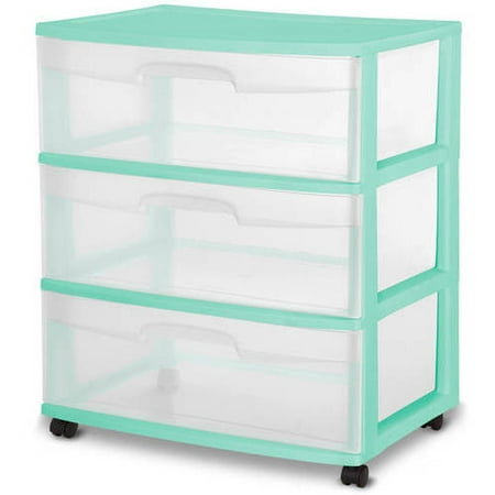 Sterilite 3-Drawer Wide Cart, Multiple Colors