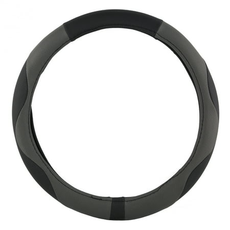 Chevy Tahoe Steering Wheel Cover KM World Black and Gray 14.5-15 Inch PU Leather Design Steering Wheel Cover With Precise Hand Placements, Fits Chevy Corvette ()