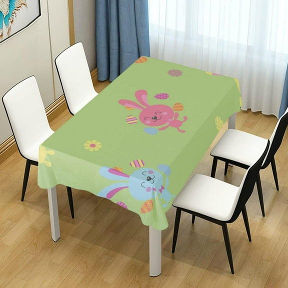 SKYSONIC Easter Bunnies Eggs Rectangle Tablecloth Spill-Proof Polyester Table Cloth Table Cover for Kitchen Dining Picnic Holiday Party Decoration,60x120 Inch
