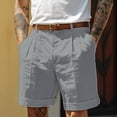 thumbnail image 2 of Dwellite Linen Shorts for Men Pleat-Front Casual Shorts Summer Lightweight Dress Pants with Pocket Gray L, 2 of 5