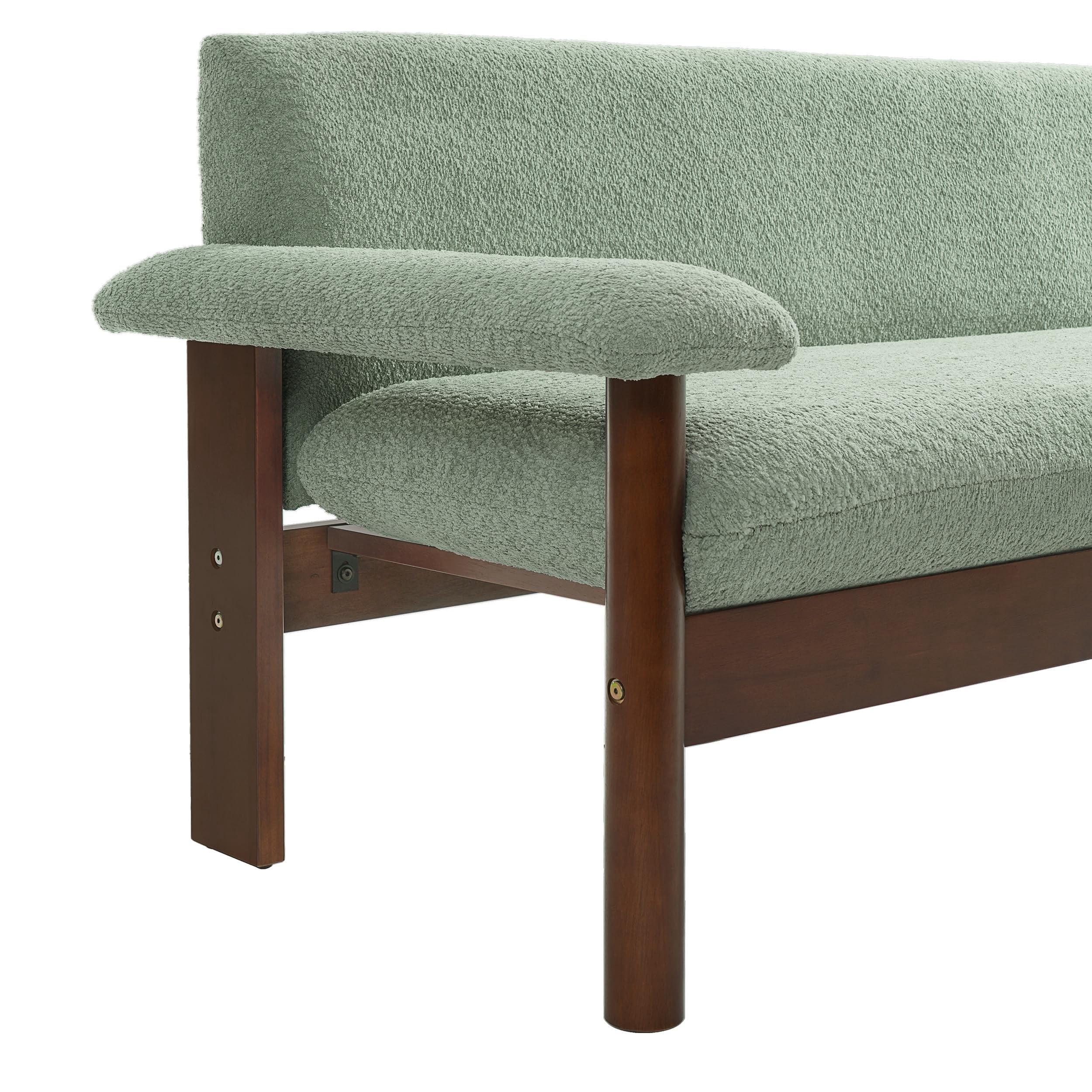 Modern 2-Seater Loveseat Sofa 72.8" with Armrest Pillows, Green Berber Fleece Couch for Living Room, Small Space, Solid Rubberwood Frame, Minimalist Style