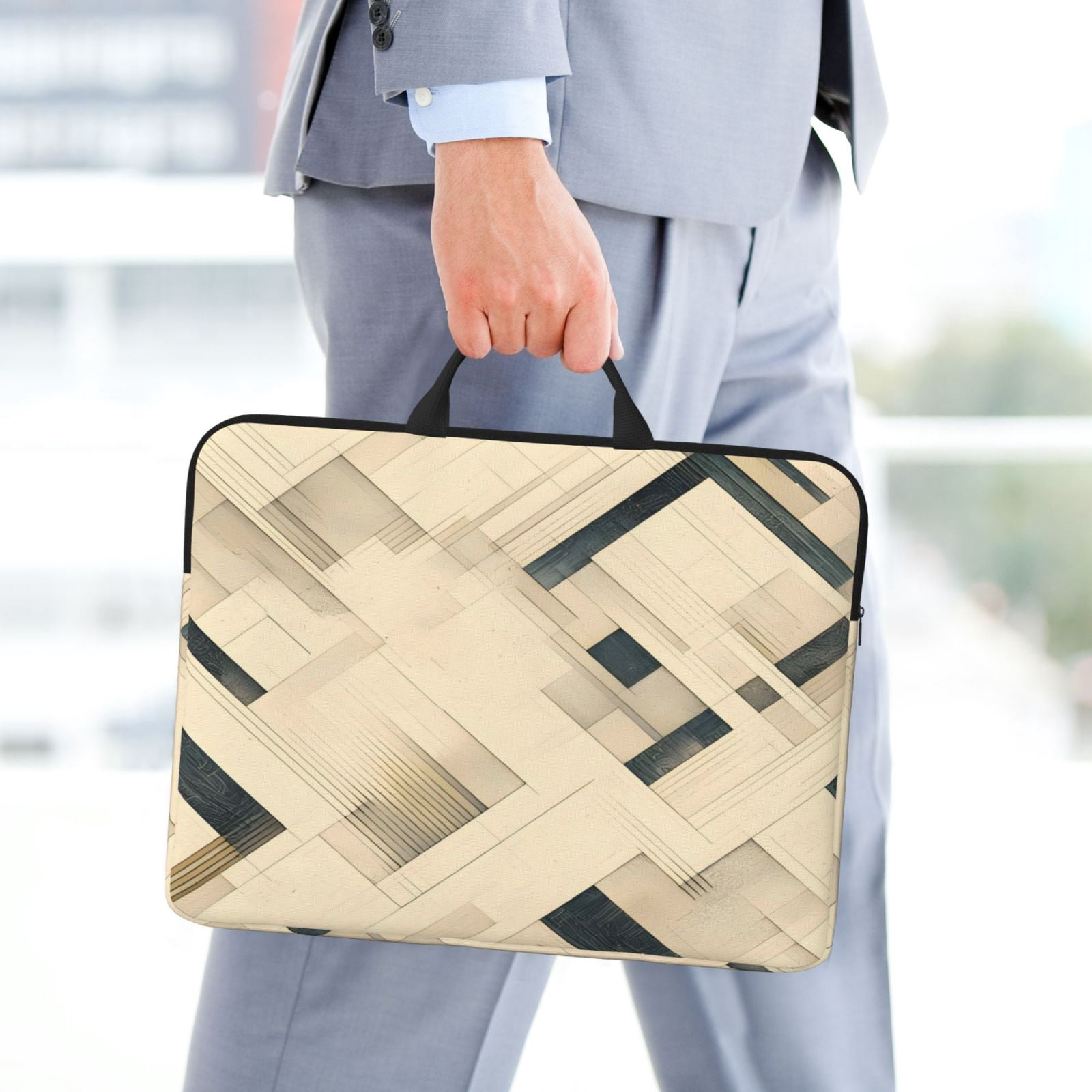 Laptop Sleeve Bag For Women Men 14inch Waterproof Durable Protective Computer Carrying Cover Handle Laptop Case Bag Darkorchid Geometric Lines Hand-Drawn Sketch_4