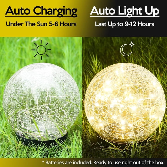 PYYAN-Outdoor Waterproof IP65 Solar Globe Lights, Led Solar Light Balls for Lawn Garden Patio Table Art Decoration, Yard Landscape Illuminated Cracked Glass Sphere Gazing Ball Lights, Round Ornaments