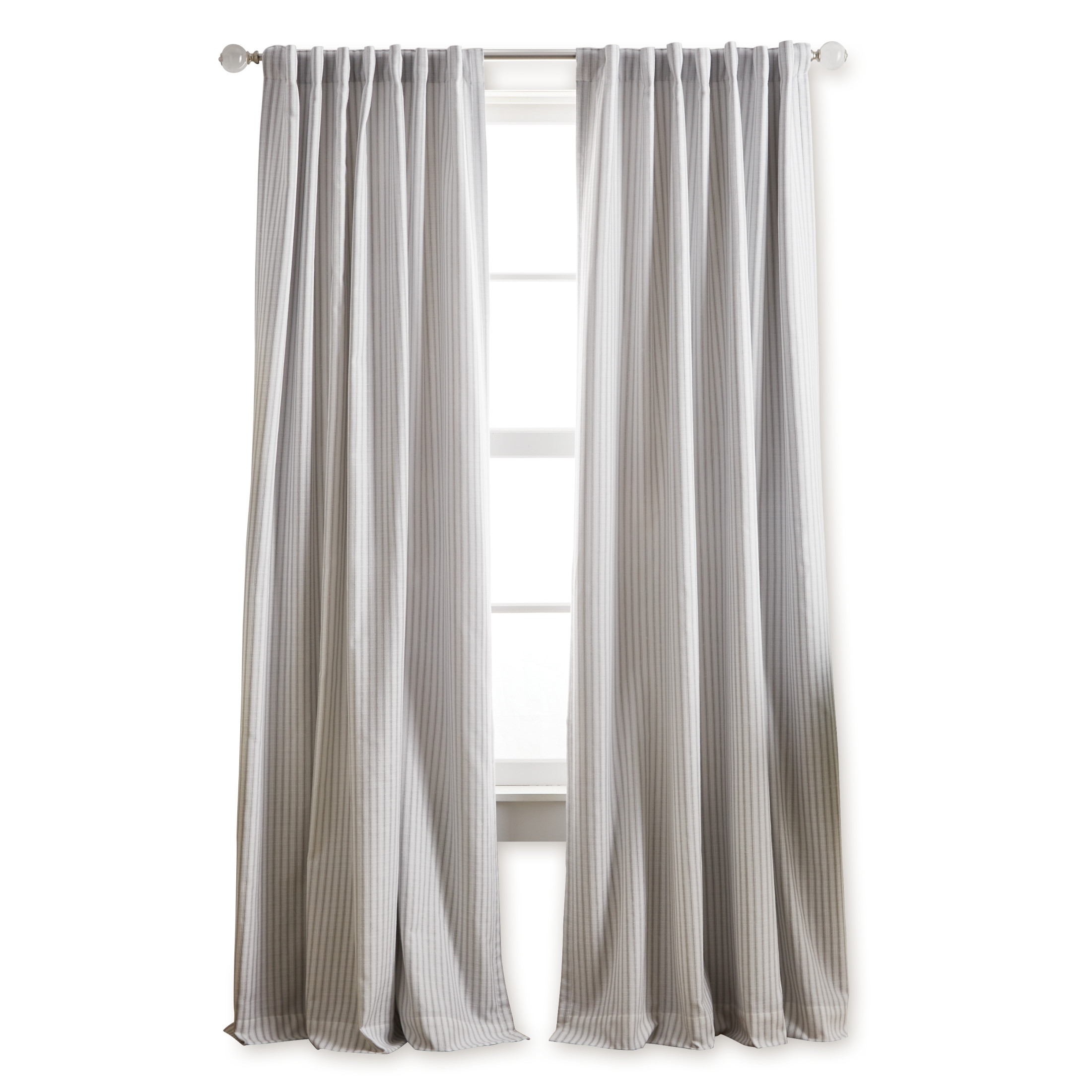 Martha Stewart Ticking Stripe Curtain Panel Pair, Grey, Poletop, Back Tab, Blackout, Indoor, 2 Piece Set, Adult, 50" x 84"