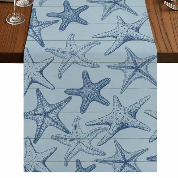 Table Runners 60 Inches Long Dress Scarves, Navy Blue Starfish Farmhouse Kitchen/Dining Table Runner, Small Coffee Tablerunners, Coastal Ocean Summer Sea Nautical 13x60 Inch