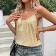 thumbnail image 5 of Scyoekwg Womens Sequin Tank Tops Crew Neck Sequin Tank Tops Casual Loose Basic Sling Sleeveless Summer Solid Color Camisole Tees Shirts (Gold,S), 5 of 7