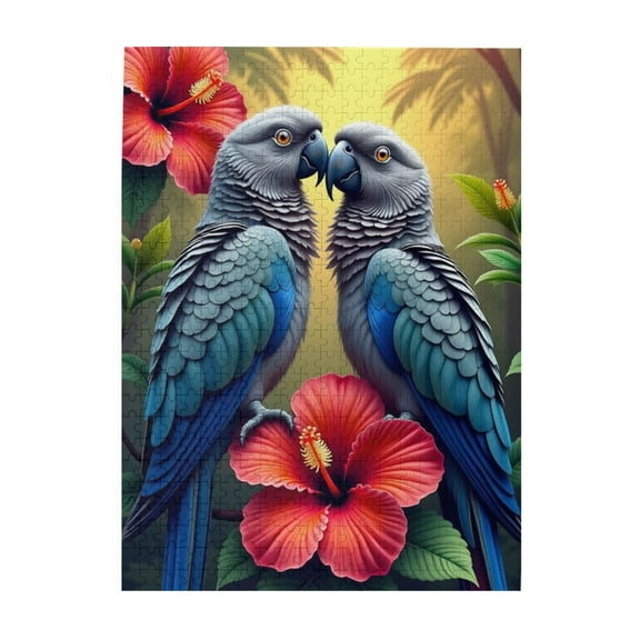 500 Piece Jigsaw Puzzle For Adults Two Parrots With Hibiscus Flowers Challenging & Relaxing Adult Puzzle Vibrant Artwork Quality Pieces Great Gift Idea