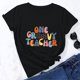 thumbnail image 4 of Jersey suelto para mujer Camiseta de manga corta con cuello redondo y estampado del día del maestro Camiseta de manga corta con cuello redondo/Camisa Pompotops hfajkhk141065, 4 of 7