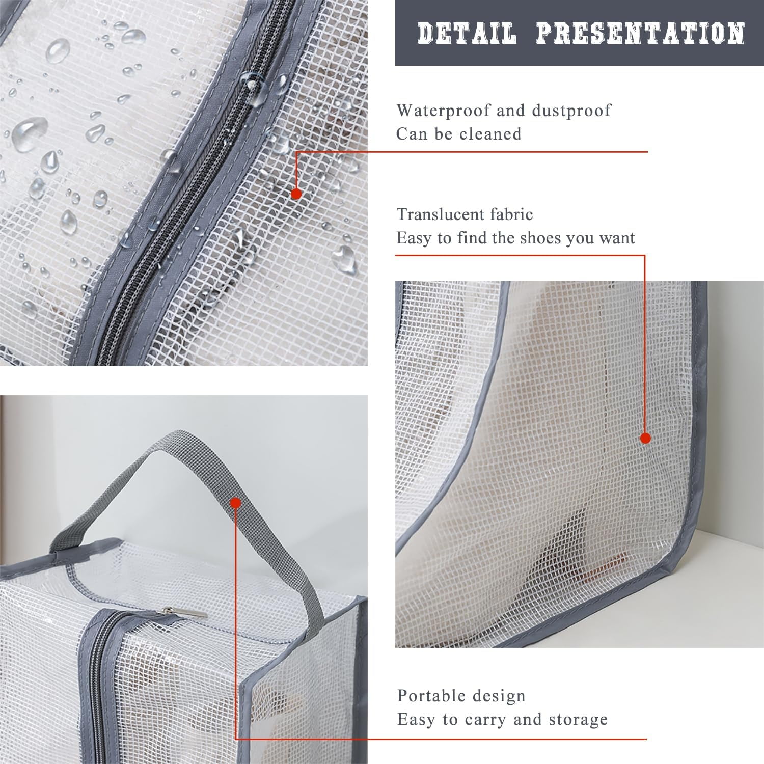 Travel Bags for Luggage Packing, Clear Stackable Storage Dust Waterproof Shoe Bags in Closet 2 Set Hanging Bags (Clear Gray-Thigh Boot)