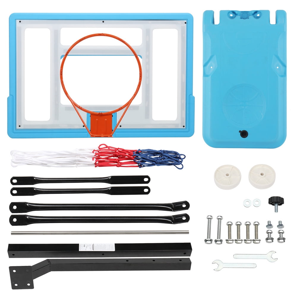 Tcbosik Pool Basketball Hoop, 45.2" - 53.1" Height Adjustable Swimming Pool Basketball System with 32"x 23" PVC Backboard & Basketball Net for Adults, Blue