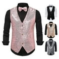 thumbnail image 5 of Guiexla Men Suit Vest V-Neck Sleeveless Single Breasted Stage Show Waistcoat with Pockets Slim Fit Shiny Sequins Bow Tie Weddings Proms Vest, 5 of 8