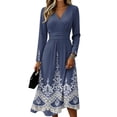 thumbnail image 2 of BOMYJESK Summer Dresses for Women Smocked Flowy Ruffle Hem Swing Midi Dress Elegant Formal Spring Office Dress Dark Blue S, 2 of 5
