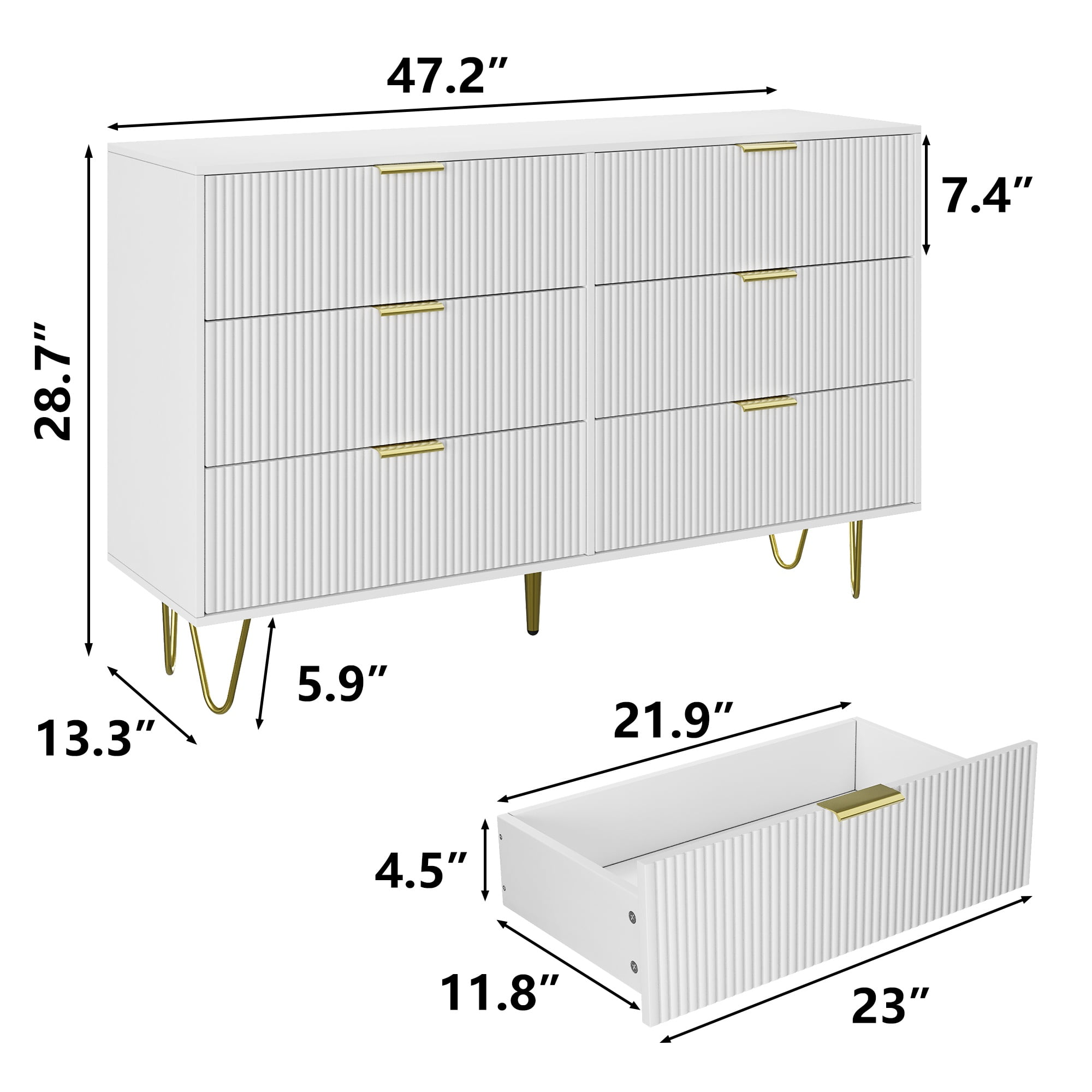 Finihen 6 Drawer Dresser, Big Size Wide Chest of Drawers with Gold Handles, Wood Double Dresser Storage Cabinet, for Living Room, Bedroom, Hallway, Closet, White Finihen 6 Drawer Dresser, Big Size Wide Chest of Drawers with Gold Handles, Wood Double Dresser Storage Cabinet, for Living Room, Bedroom, Hallway, Closet, White