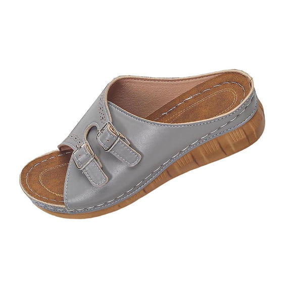 Busydd Womens Slides Comfortable Open Toe Buckle Wedge Sandals Casual Versatile Slip on Women Footwear 39