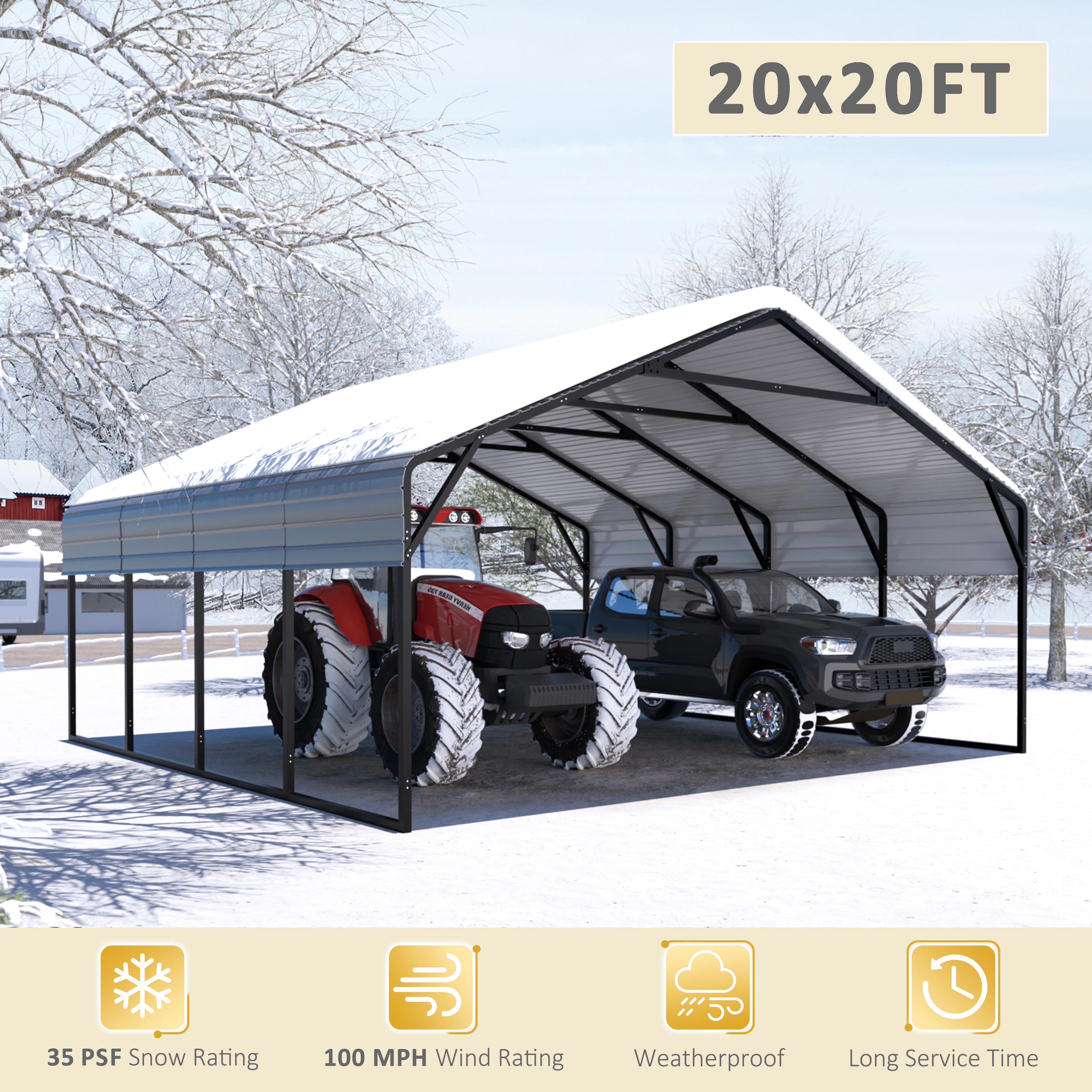 VEIKOUS 20' x 20' Metal Carport for 2 Cars, Outdoor Galvanized Metal Heavy Duty Storage Garage with Weatherproof Roof for Backyard, Patio