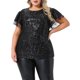 thumbnail image 1 of Blusa de lentejuelas de talla grande GRACE & GRANDEUR para mujer, con mangas de volantes de encaje, blusa de fiesta brillante 1X negra, 1 of 1