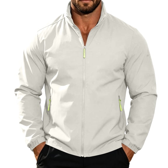 Yungyresw Softshell Jacket Stand Collar Windbreaker Lightweight Men's Sports Jacket for Running Hiking