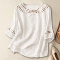 thumbnail image 2 of Bmisegm Womens Short Sleeve T Shirt Womens Summer Embroidered Linen Short Sleeve T Shirt Casual Comfortable Round Neck Blouse for Ladies Comfort Tees White_003 M, 2 of 4