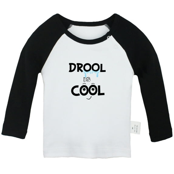 iDzn Drool is Cool Funny T shirt For Baby, Newborn Babies T-shirts, Infant Tops, 0-24M Kids Graphic Tees Clothing (Long Black Raglan T-shirt, 18-24 Months)