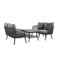 thumbnail image 2 of Piper Modern 4 Piece Outdoor Patio Conversation Set, Woven Rope Sofa Set with Cushions, and Coffee Table, Black+Grey, 2 of 13
