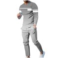 thumbnail image 2 of Wavsuf Sweatsuits 2pcs Sets Mens Jogger Set Long Tight Stripe Shirt Sweatshirt and Sweatpants Gray Size 5XL, 2 of 7