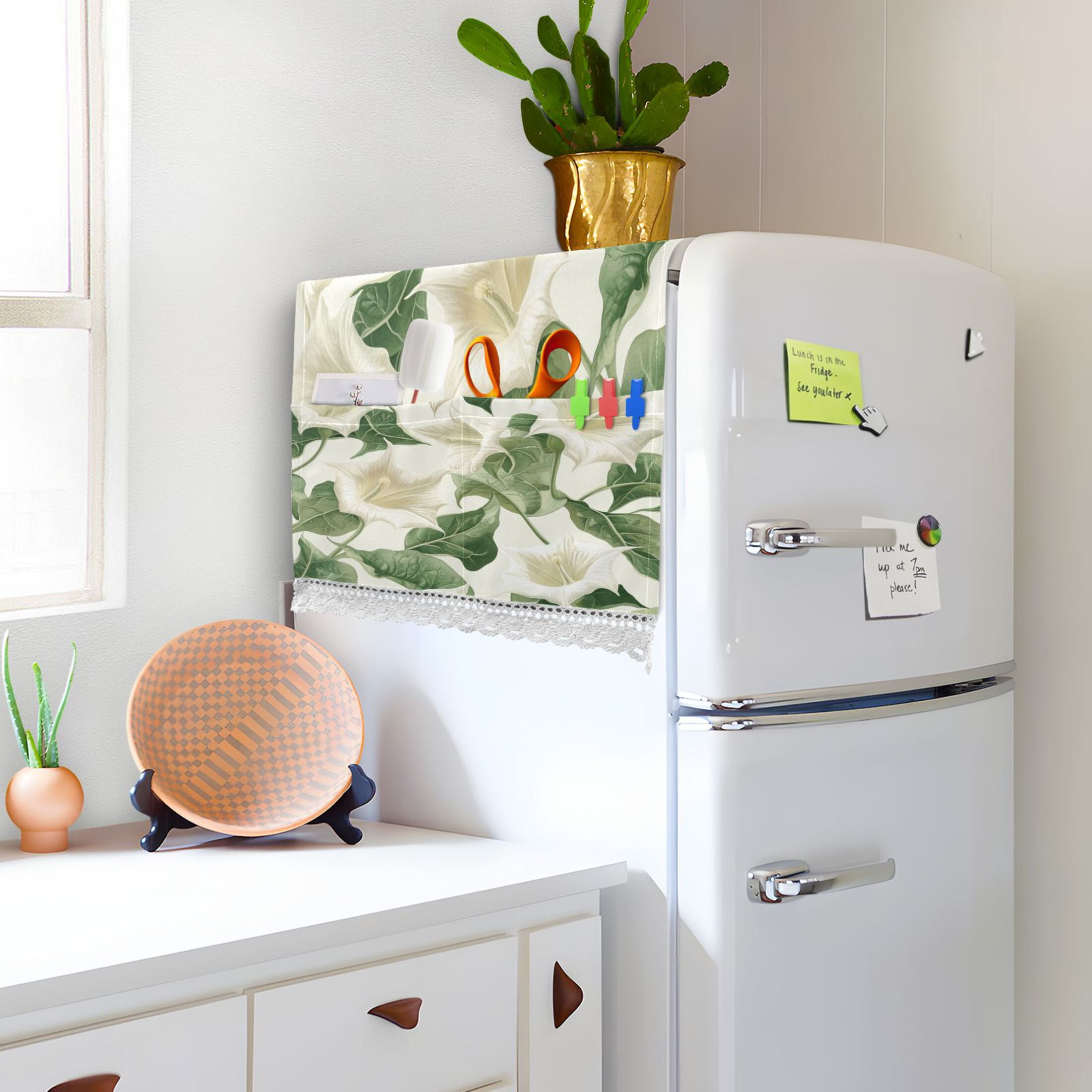 Datura StramoniumWasher and Dryer Covers Dust-Proof and Oil Resistant Fridge Cover with 4 Storage Pockets Washing Machine Top Cover for Laundry Kitchen Home 51.2 x 22 In