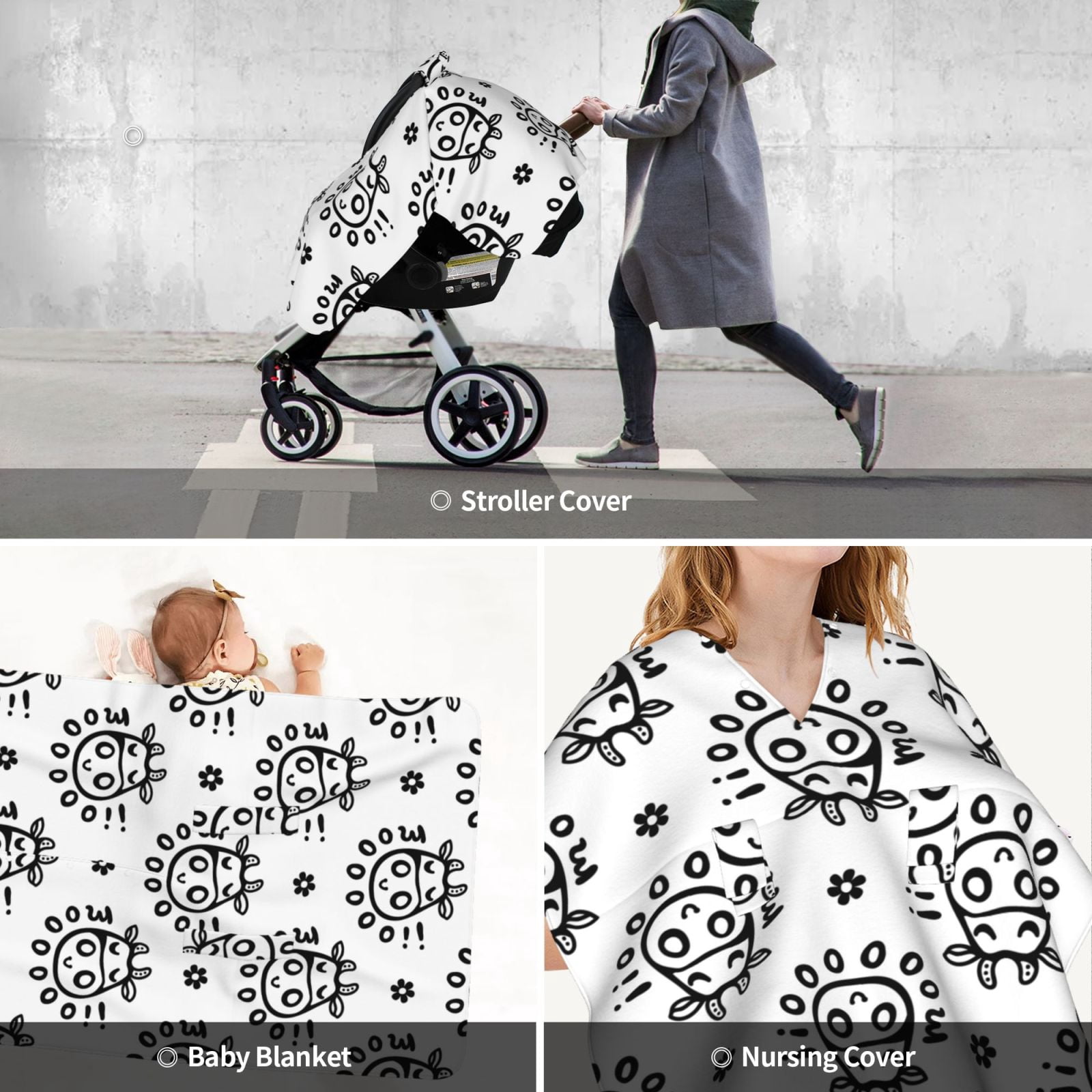 Car Seat Cover Baby - Minimalist Lines Cute Cow Head Breathable Infant Car Seat Cover for Baby Carseat, Lightweight Comfort Baby Essentials Must Haves Newborn Stuff for Girl Boy