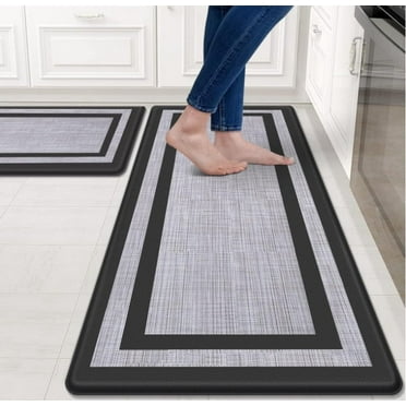 Kitchen Mats for Floor 2 PCS, Thick Kitchen Mats Anti-Fatigue Non-Skid Waterproof, Standing Mat for Kitchen, Floor, Office, Sink, Laundry, Black and Gray 47x17.7 & 29.5x17.7in