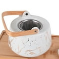 thumbnail image 2 of FCM 5-Pcs Contemporary Ceramic White Tea Set with Bamboo Tray, 2 of 2