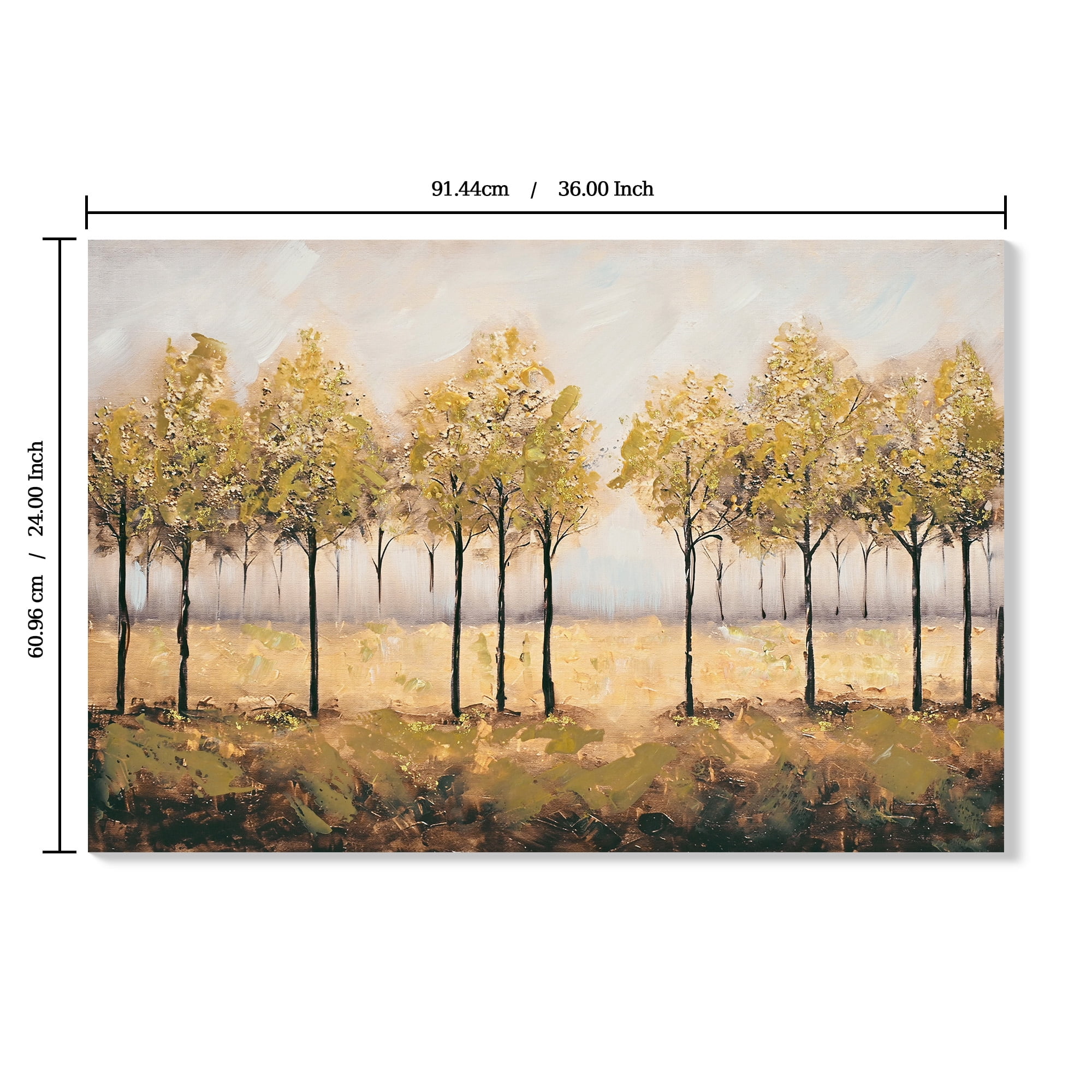 MOONMISS 24x36in Forest Tree Abstract Painting Framed Canvas Wall Art Autumn Colors Living Room Bedroom Decor Brown Green