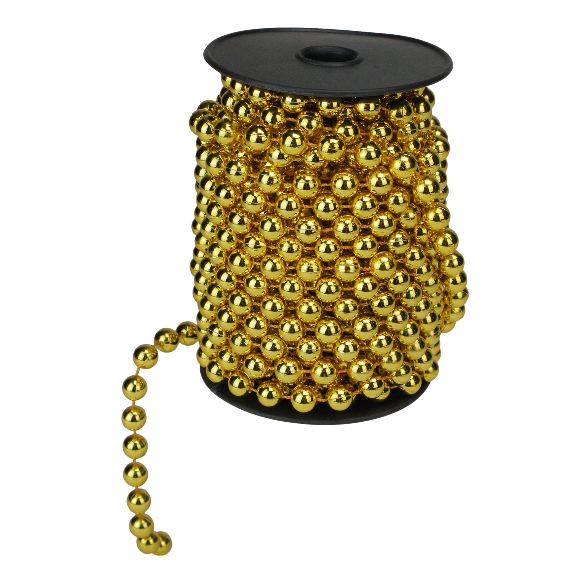 33' Round Shiny Metallic Gold Beaded Christmas Garland