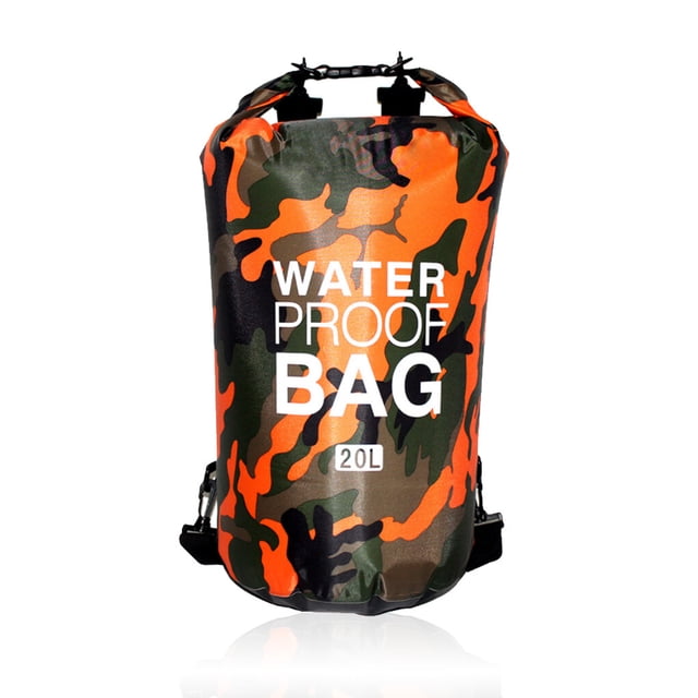 2L Inflatable Swimming Bag Multifunction Dry Sack Large Capacity Dustproof Washable Storage Pouch Boating Lifebelt Water Sports Orange Camouflage 23x63cm
