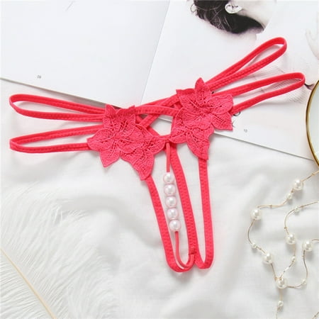 

FZM Womens Floral Lace Thong Panties Low Waist No Show Bow T Back Adjustable Ladies Underwear