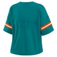 thumbnail image 3 of Women's WEAR by Erin Andrews Aqua Miami Dolphins Plus Size Color Block Boxy V-Neck T-Shirt, 3 of 4
