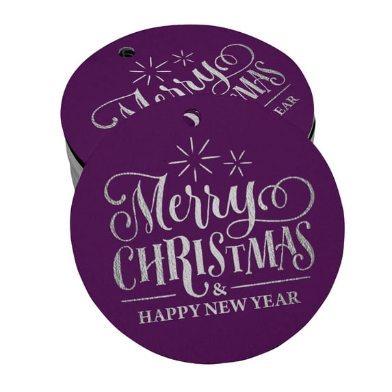 Inkdotpot Silver Foil Paper Hang Tags Merry Christmas & Happy New Year Text Favor Tags 50 Pieces