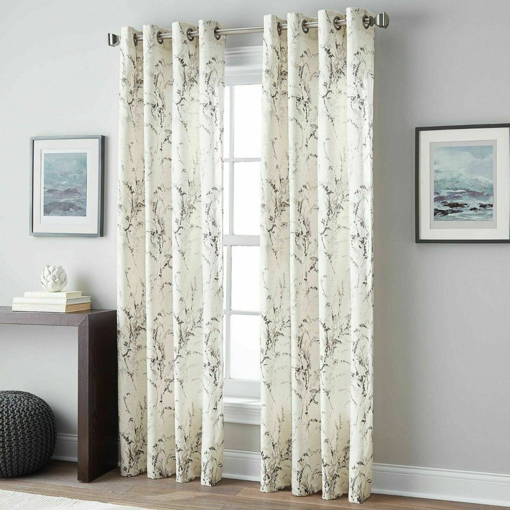 New Peri Home Botanical Print One Grommet Curtain Panel 50"x84" in Charcoal