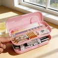 thumbnail image 5 of SLYNSHome Plastic Pencils Case Double Layer Large Capacity Pencil Box,Pink Hard Pen Case with Snap-tight Lid for Office Supplies Storage Organizer, 5 of 6