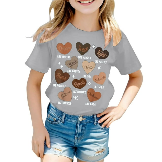 Chemises pour Filles Col Rond Imprimé Manches Courtes Chemise pour Filles Tenues d'Été pour Tout-Petits Filles Taille 3-4 Ans Vêtements Mode Filles