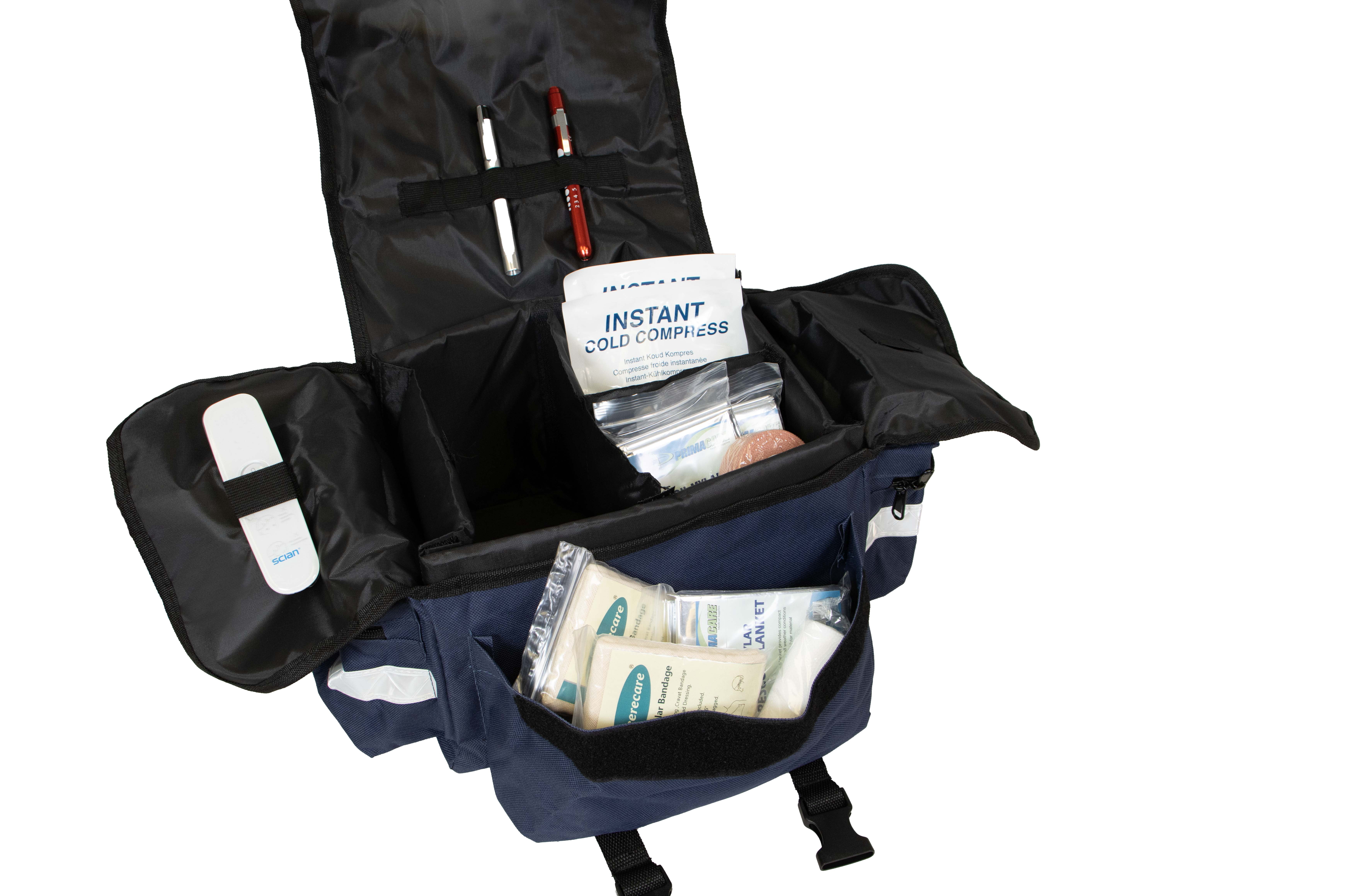 Primacare KB-RO74-BWM First Responder Bag for Trauma, Professional Multiple Compartment Kit Carrier for Emergency Medical Supplies, Blue, 16 x 12.7 x 3.3 inches