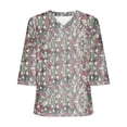 thumbnail image 3 of DeHolifer Women's Blouse Half Sleeve V-Neck Floral Print Loose Fall Fashion Tee T-Shirts for Women Pink 2XL, 3 of 3