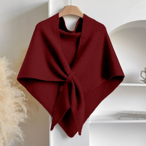 Dwellite Fleece Shawl Wrap for Women, 2025 Knitted Solid Color Pashmina Shawl Loop Closure Casual Versatile Soft Comfortable Wine