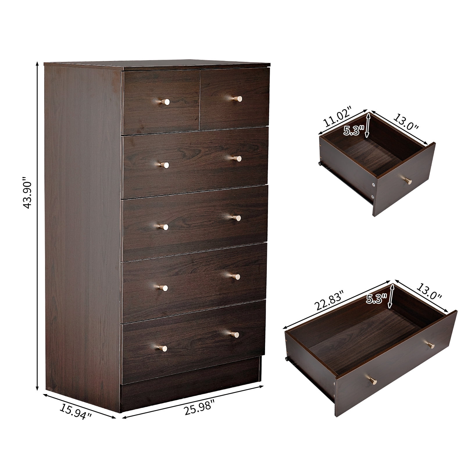 6-Drawer Cabinet, Matte Gold Handles Textured Melamine Particleboard Cabinet, Tall Space-Saving Storage Organizer for Bedroom Home Office Living Area