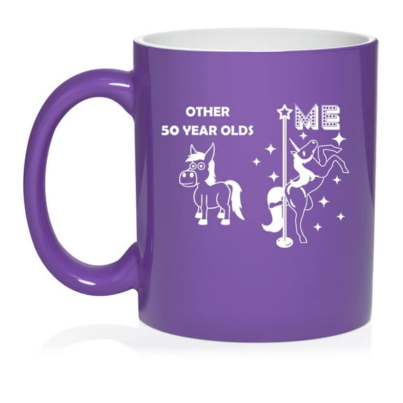 50 Year Old Superstar Unicorn Funny 50th Birthday Ceramic Coffee Mug Tea Cup Gift for Her, Friend, Coworker, Sister (11oz Purple)