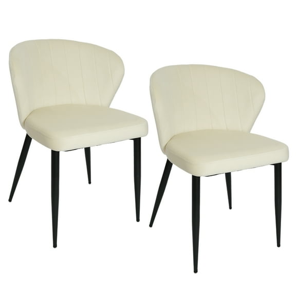 Modern Velvet Dining Chairs, Upholstered Side Chairs with Black Metal Legs, Beige