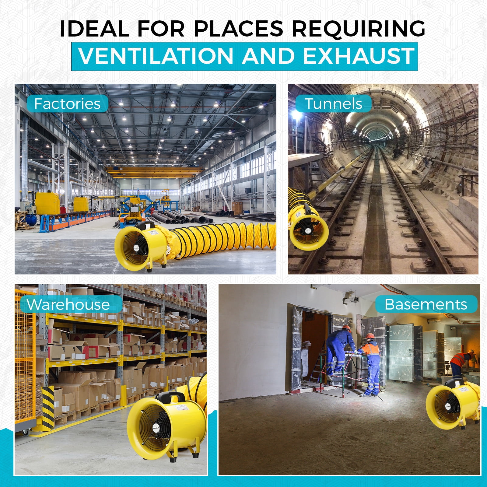 QinaQin Explosion Proof Fan–High CFM Industrial Air Mover with Duct Hose, Portable Heavy Duty Ventilation for Construction, Warehouse, Garage, Crawlspace, Attic, Basement, Paint Booth, Shop
