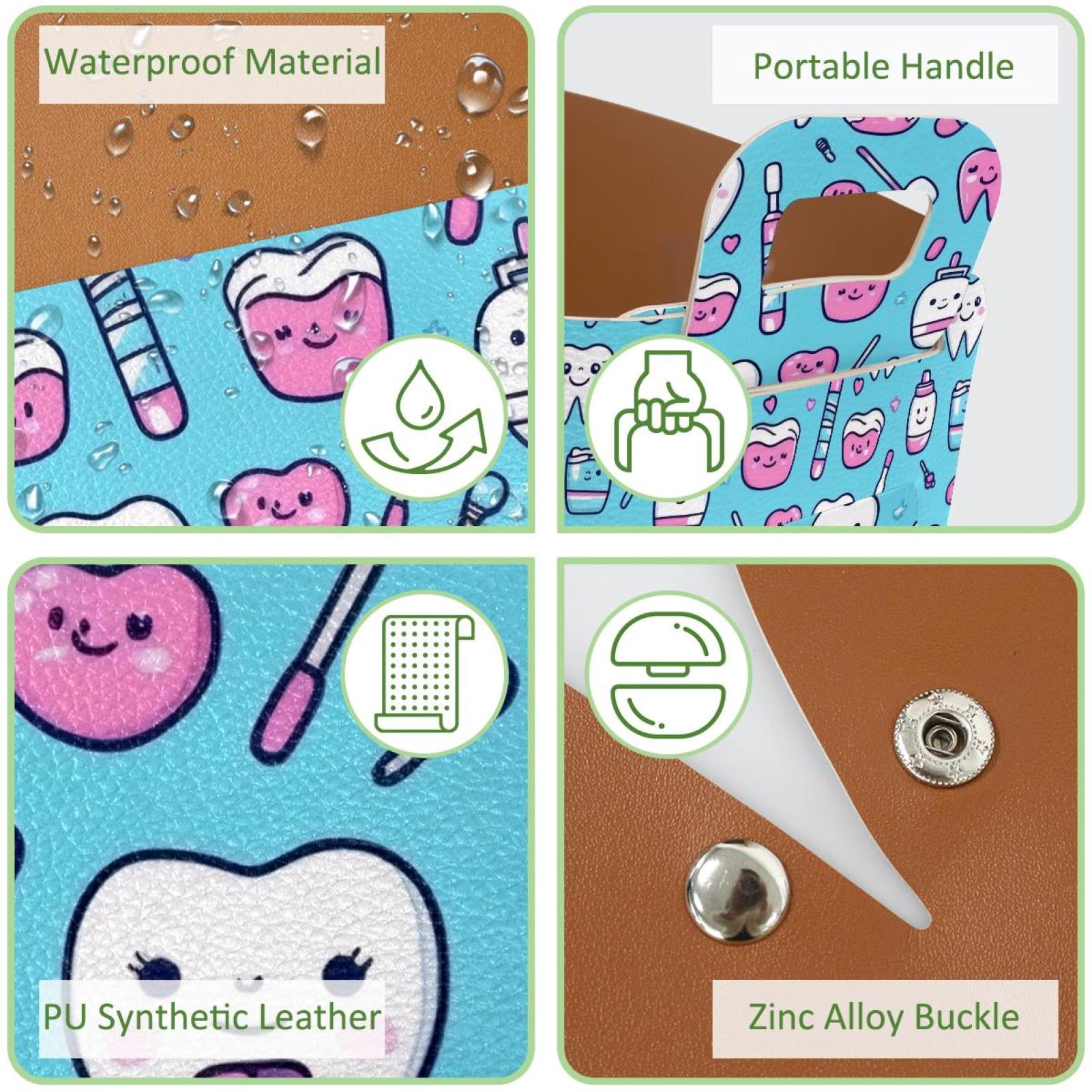 Cartoon Toothbrush Teeth Storage Basket Collapsible Storage Bin, PU Foldable Basket Convenient Box Storage Organizer with Handles for Shelves Office Bedroom Closet Nursery Toys Laundry