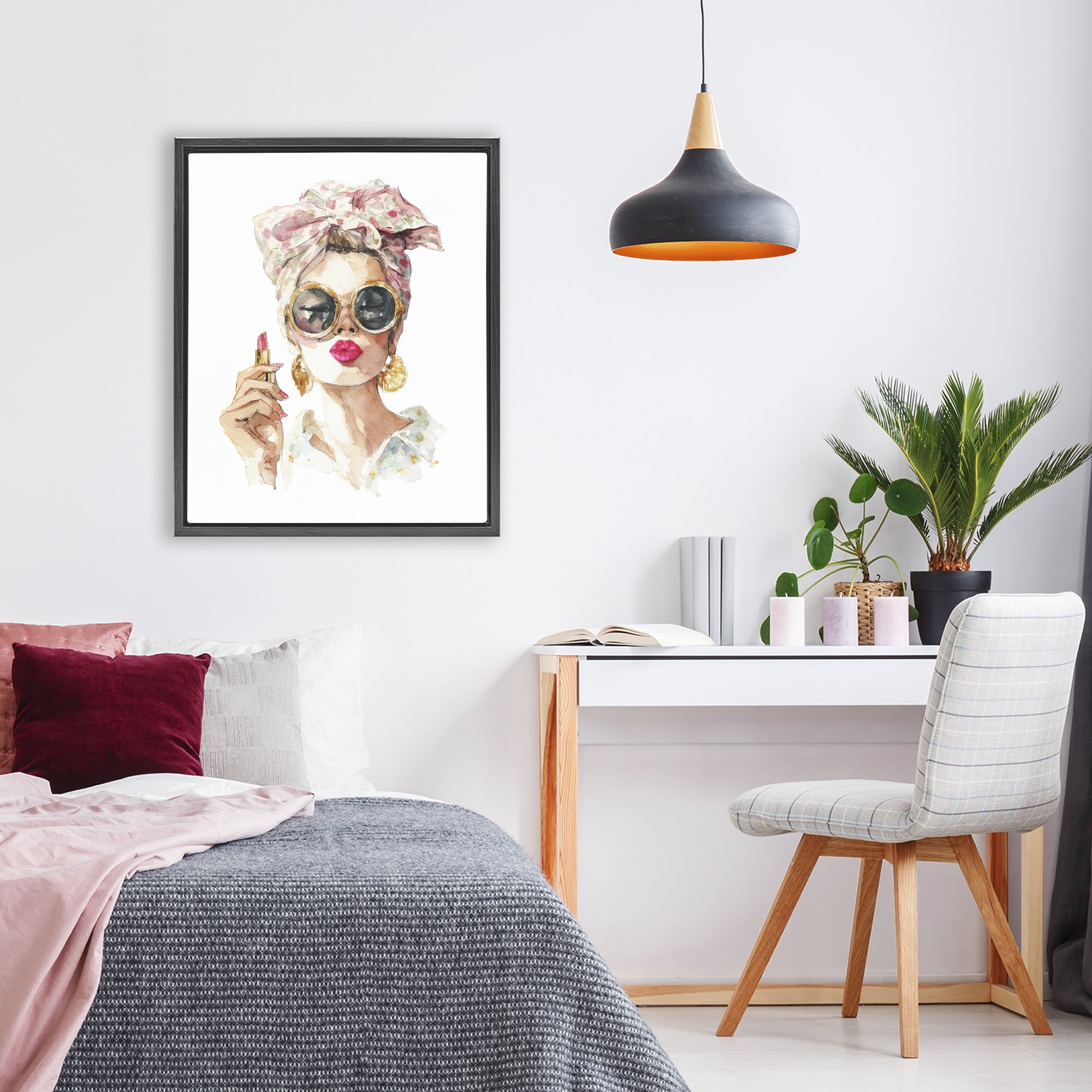 Stupell Industries Feminine Lipstick Spell Black Framed Floater Canvas Wall Art, design by Svetlana Aleynikova